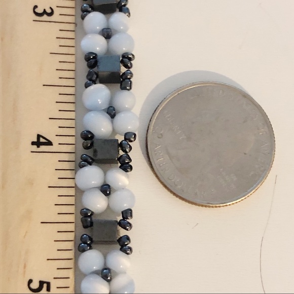 Boho Blue Seed Beaded Flower Bracelet - Picture 10 of 11